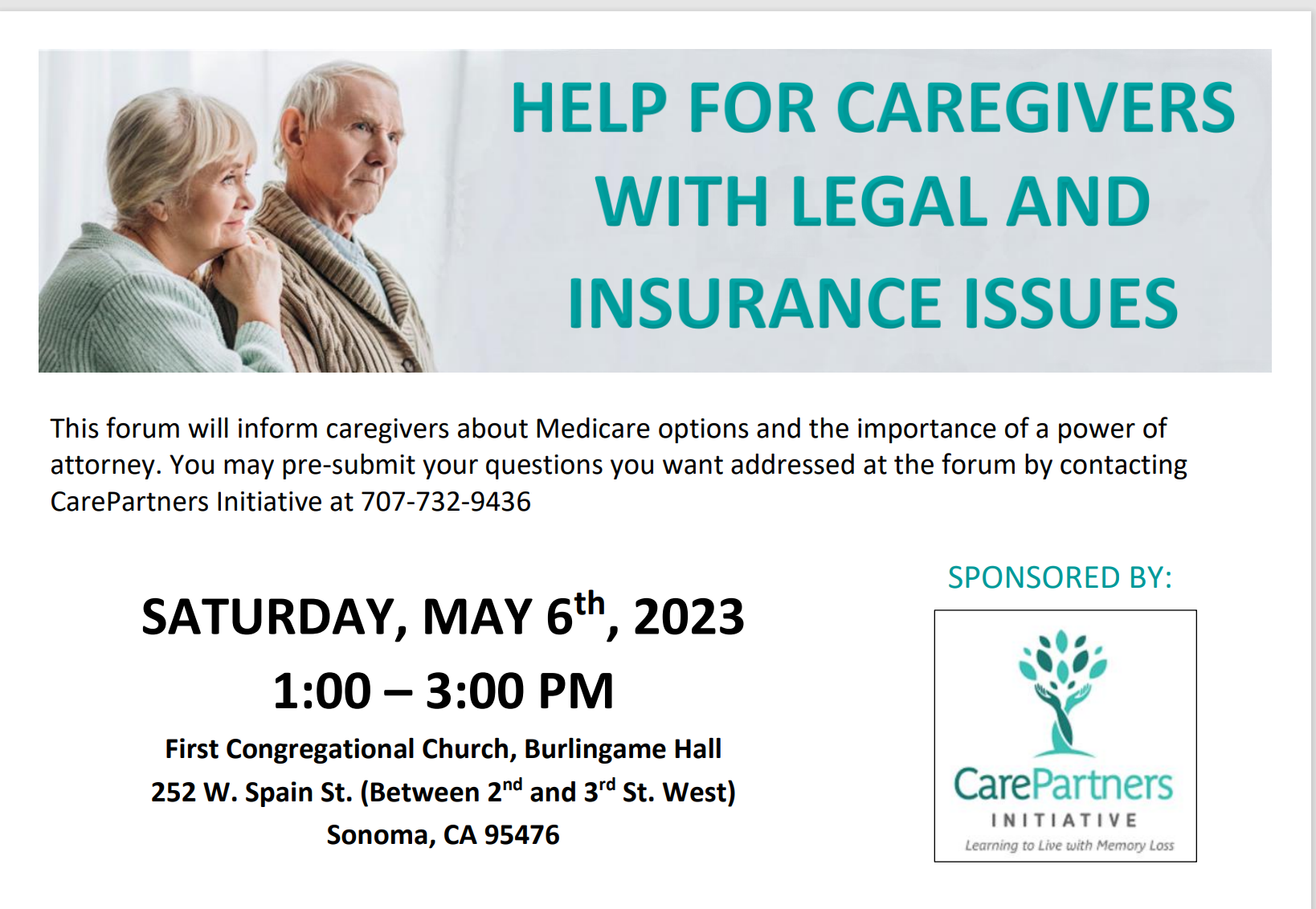 Help for Caregivers 2: Saturday May 6th, 2023 from 1:00PM to 3:00PM a breakdown of keynote speakers.