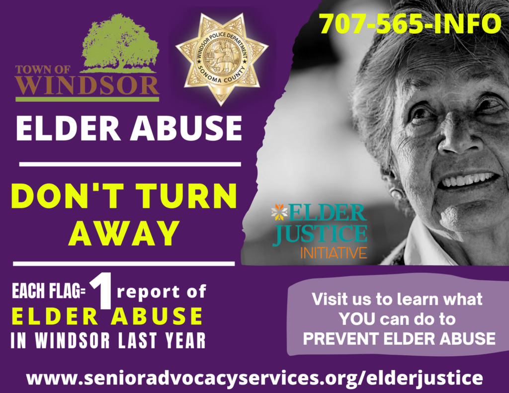 Town of Windsor Elder Abuse information leaflet graphic. 707-565-INFO